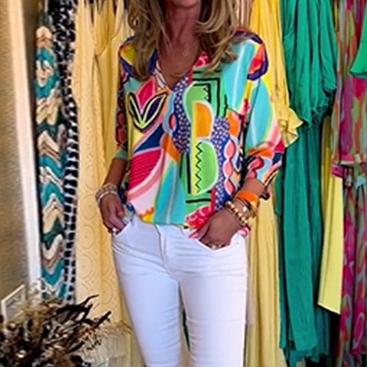 Casual, trendy V-hals top met print voor dames