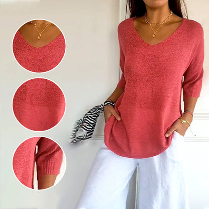 ⏳Beperkte Tijd 50% Korting💥Handmatig gebreid shirt met V-hals