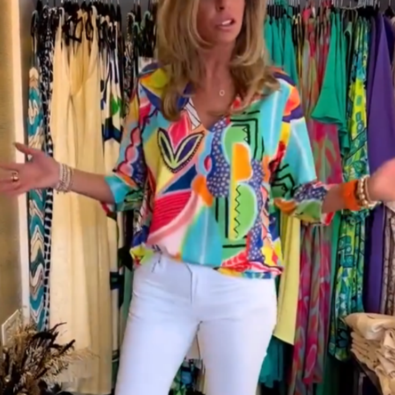 Casual, trendy V-hals top met print voor dames