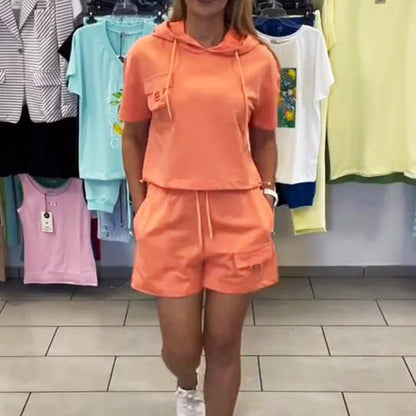 Dames zomerset met korte mouwen, hoodie en broek
