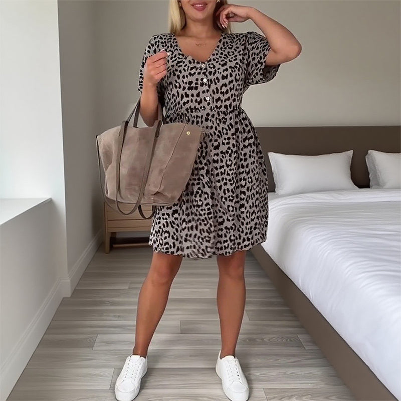 Casual V-hals Jurk met Korte Mouwen voor Dames