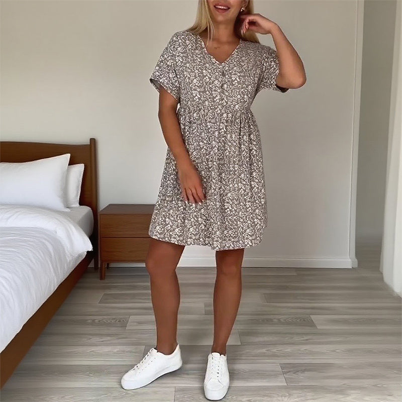 Casual V-hals Jurk met Korte Mouwen voor Dames